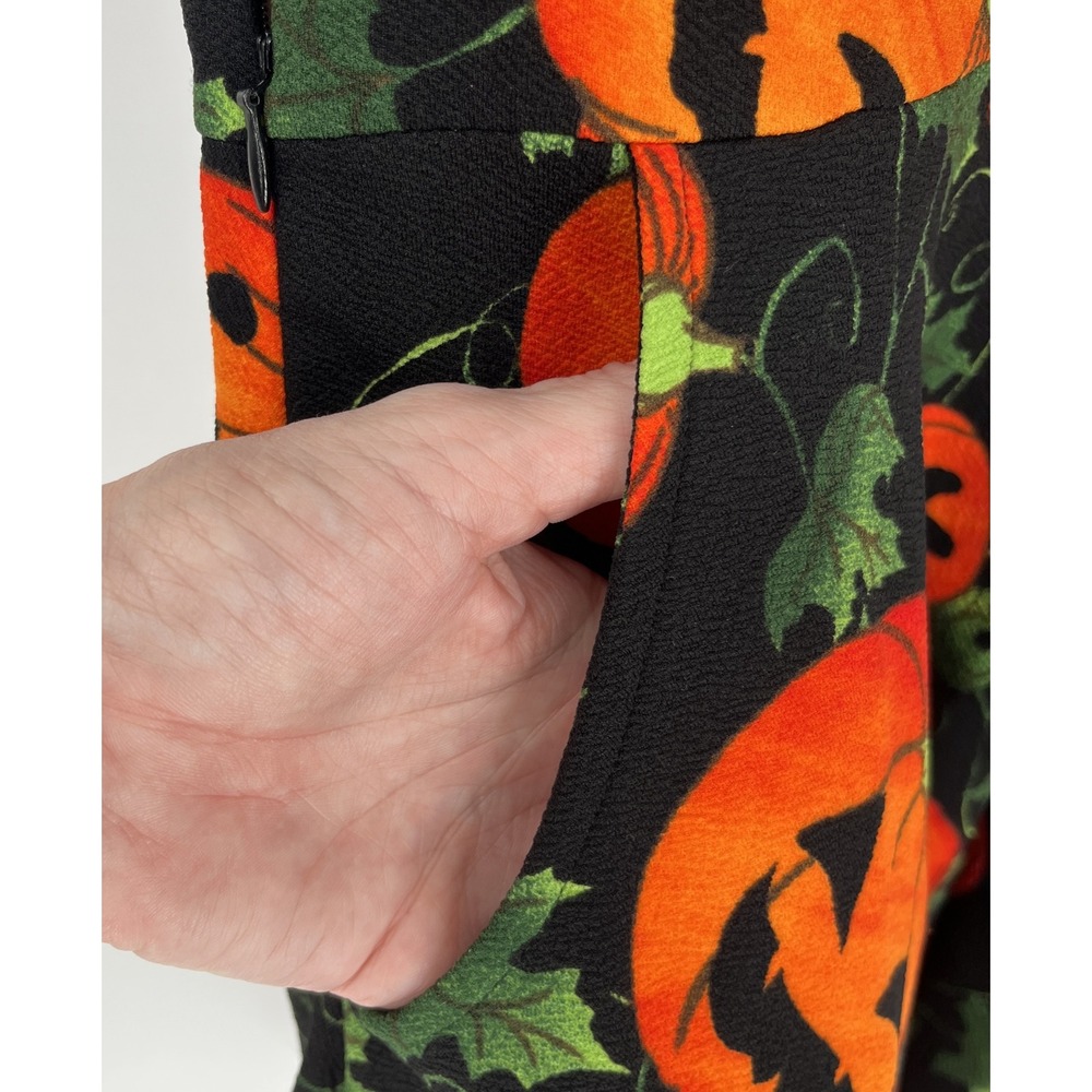 Womens Halloween Dress Small Jack O Lantern Pumpkin Puff Sleeve Fit and Flare - Picture 6 of 9